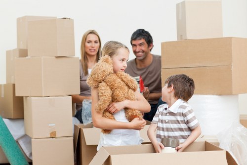 Household items packed for transport with a removals van